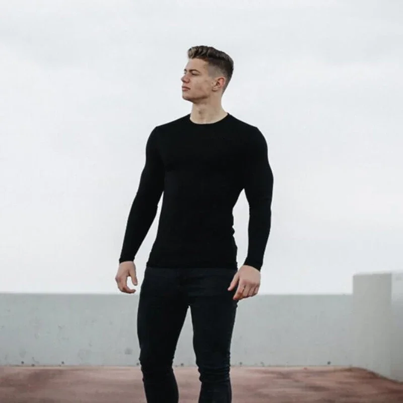 Plain Autunm Cotton Long Sleeve T-shirts Gym Clothing Bodybuilding Fitness Clothing Mens Casual Fashion Slim Fit Sports Shirts 7 S05e84752df8a49d3b50dbf21363a0a09v