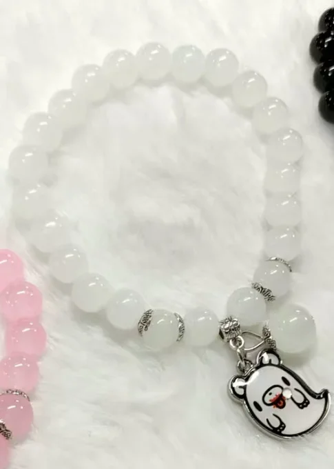 Chic Multi-Colored Beaded Bracelet with Adorable Bear Pendants