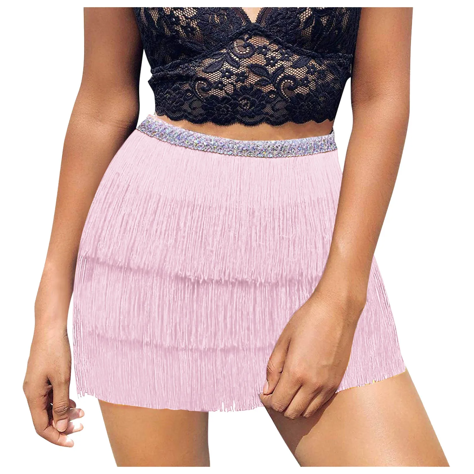 Women Sequin Belly Costume Skirt Carnival Tassel Skirt Club Mini Skirt Features: High Waist Summer Vintage Mini Skirts 6