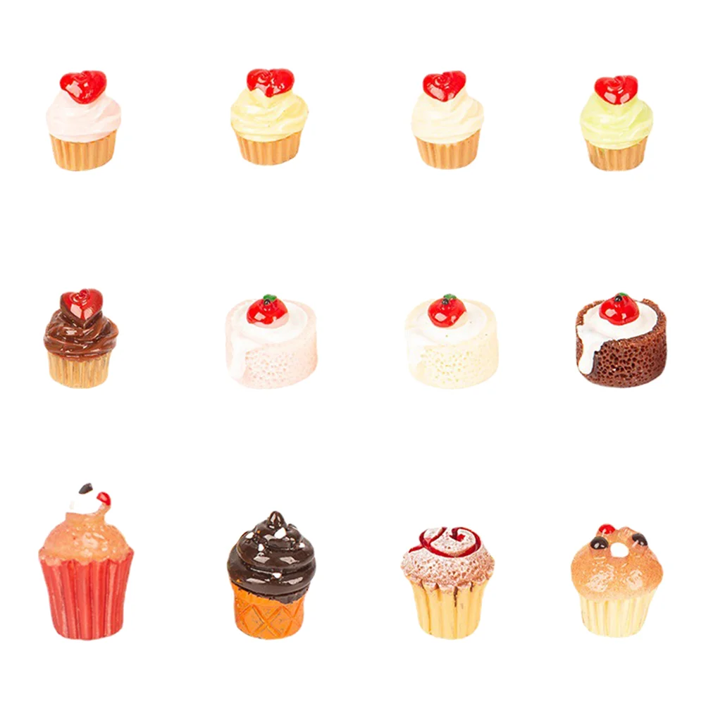 

12 Pcs Simulation Cake Mini Dessert Model Fake House Accessories Decorations Food Resin Creative Pretend Toy