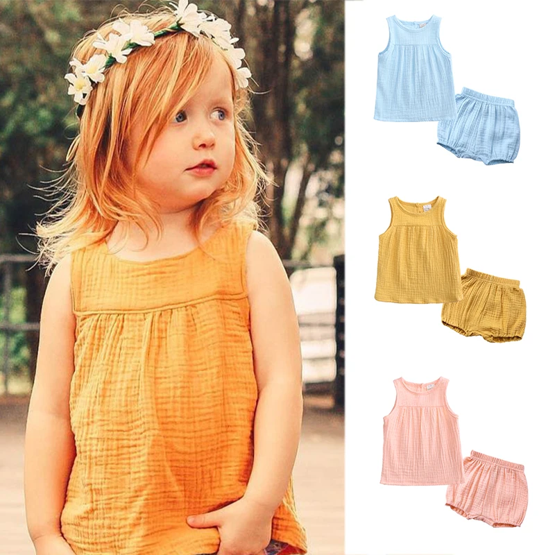 2024 New Cotton Linen Baby Clothing Set Infant Boys Girls Sleeveless Vest + Shorts 2pcs Casual Outfits Newborn Clothing Suit