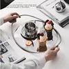 Oval Wooden Stainless Steel Tray Creative Oval Handle Storage Trays Metal Aromatherapy Mirror Cosmetic Storage Home Decorative 2