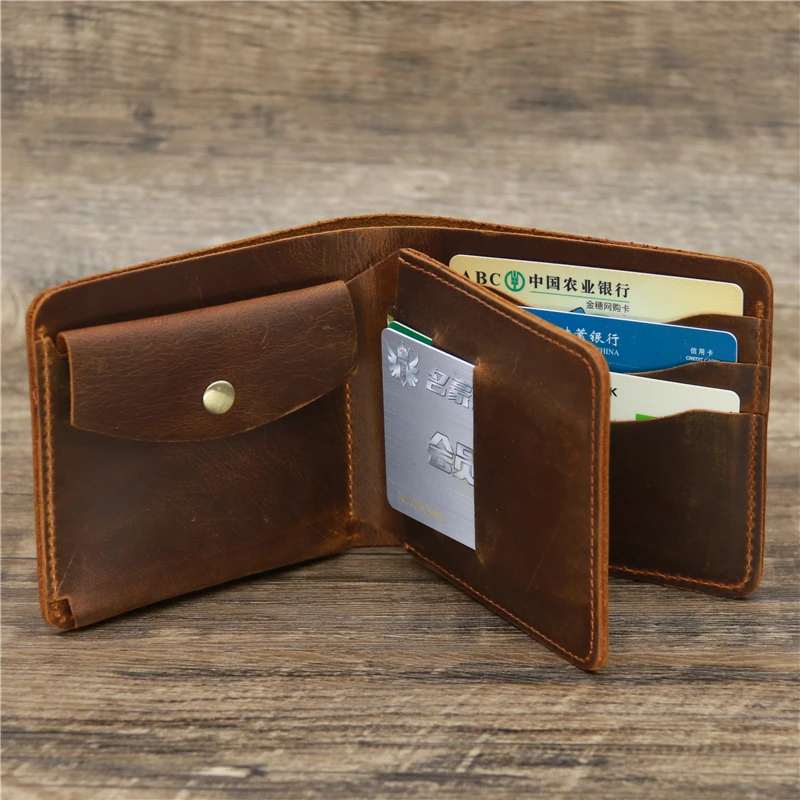 2022 Hot-Selling Retro Fashion Leather Crazy Horse Leather Portable Short Wallet Multi-Card Slot Unisex Coin Purse