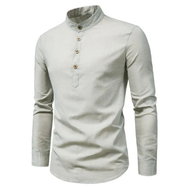 

New Men's Cotton and Linen Shirts shirt Gray