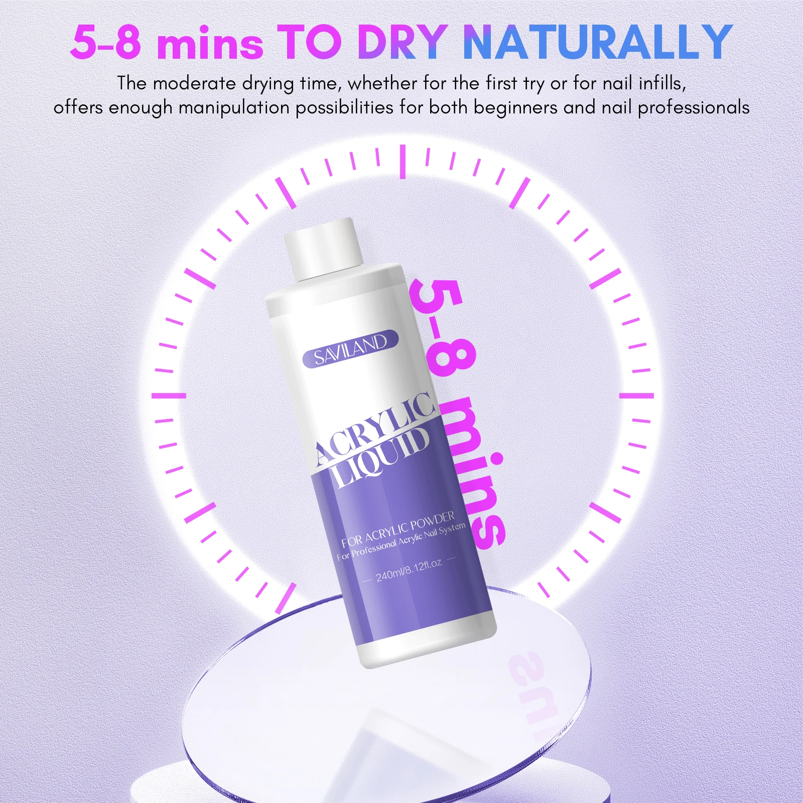 Saviland 240ml Monomer Acrylic Nail Liquid with 3pcs Acrylic Brushes Size 8/10/14 for Acrylic Powder Nails Extension Salon DIY 4