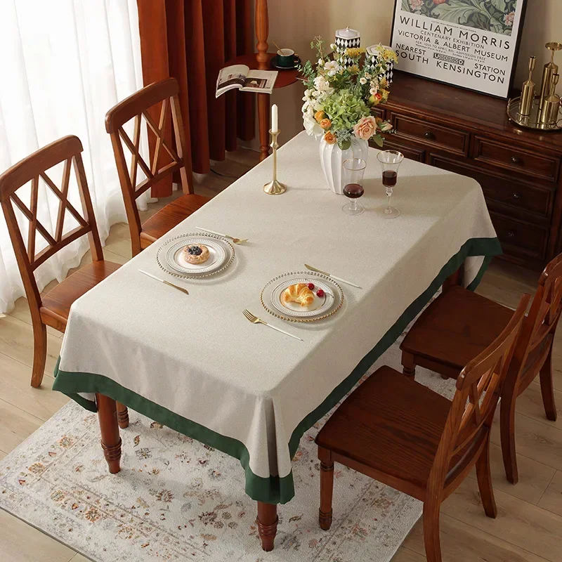 

Cotton linen tablecloth pur tabletop n-style edge art simple tea table color light luxury rectangular cloth blue