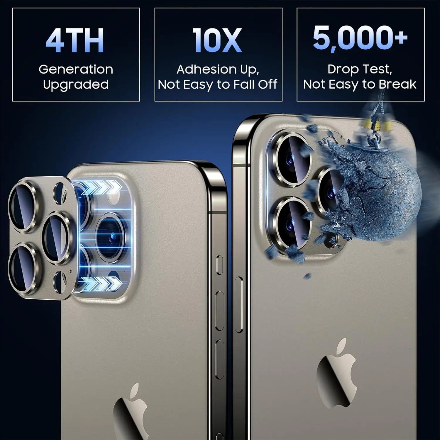 Natural Titanium Gray Metal Camera Lens Protector with Glass Screen Shield