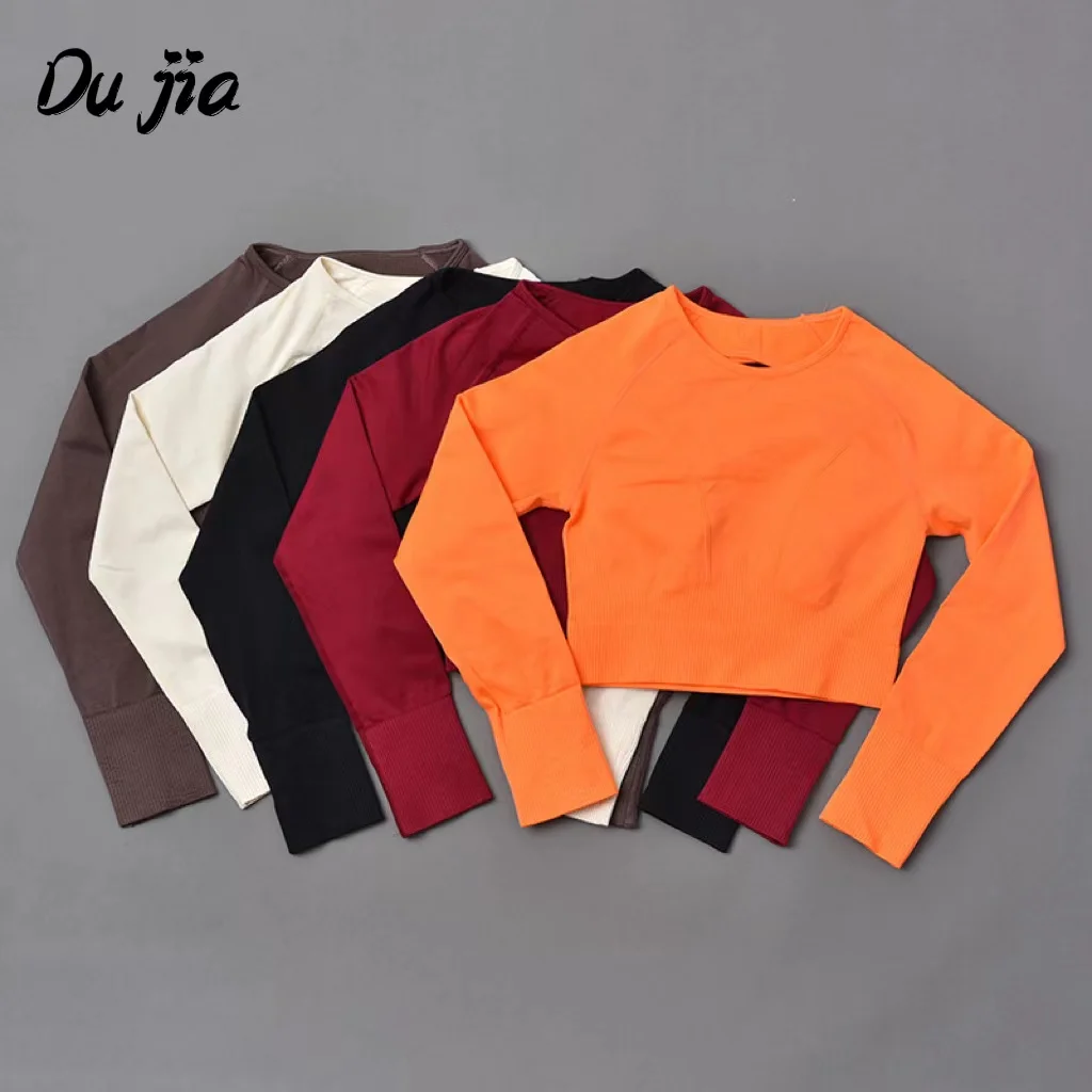 2022Nuove Camicie Da Yoga Senza Cuciture Crop Top Camicie A Maniche Lunghe Per Le Donne Yoga Sport Fitness Palestra Panno Allenamento Top Camicie Spor