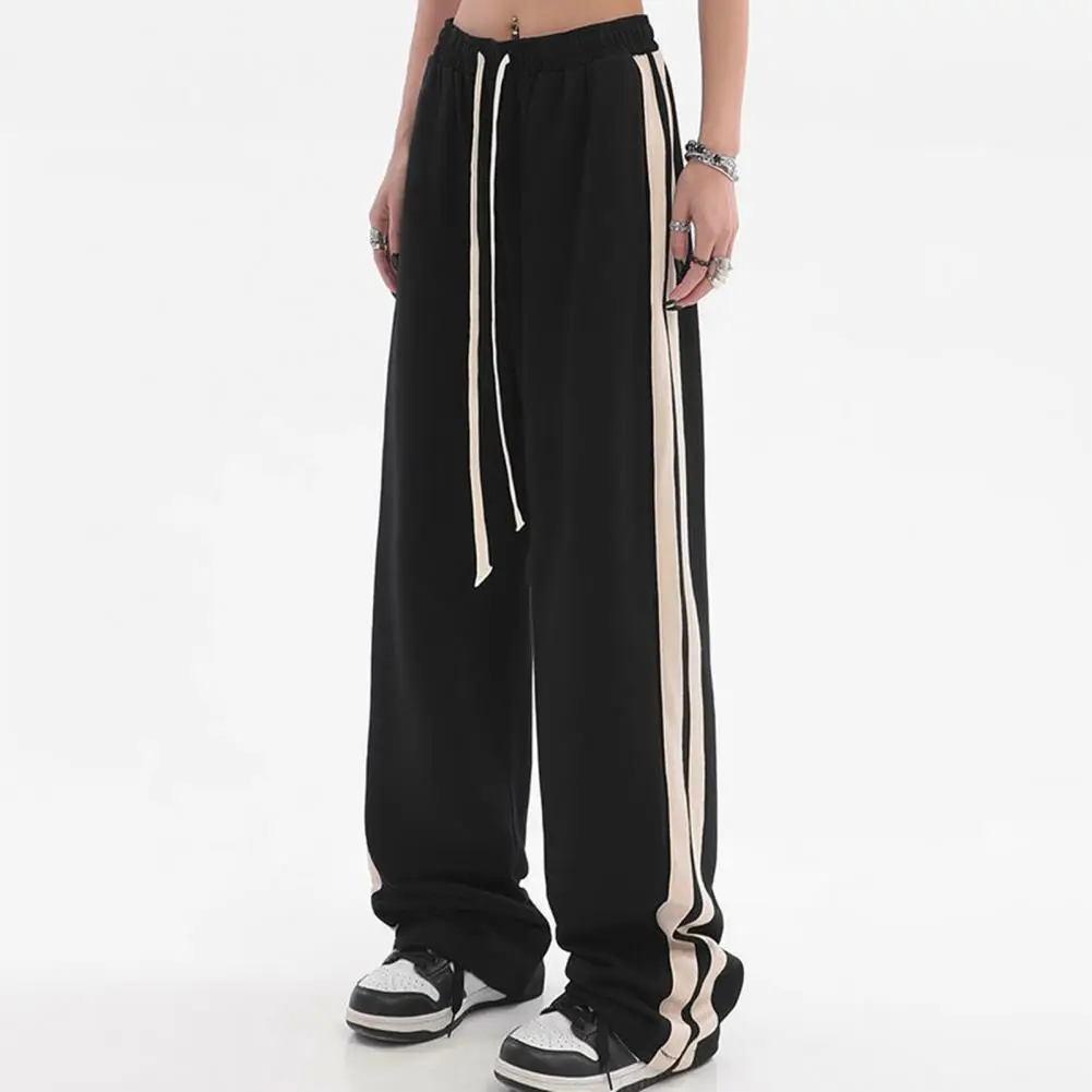 

Women Pants Comfortable Long Pants Thin Versatile Attractive Summer Side Striped Print Straight Wide Leg Pants
