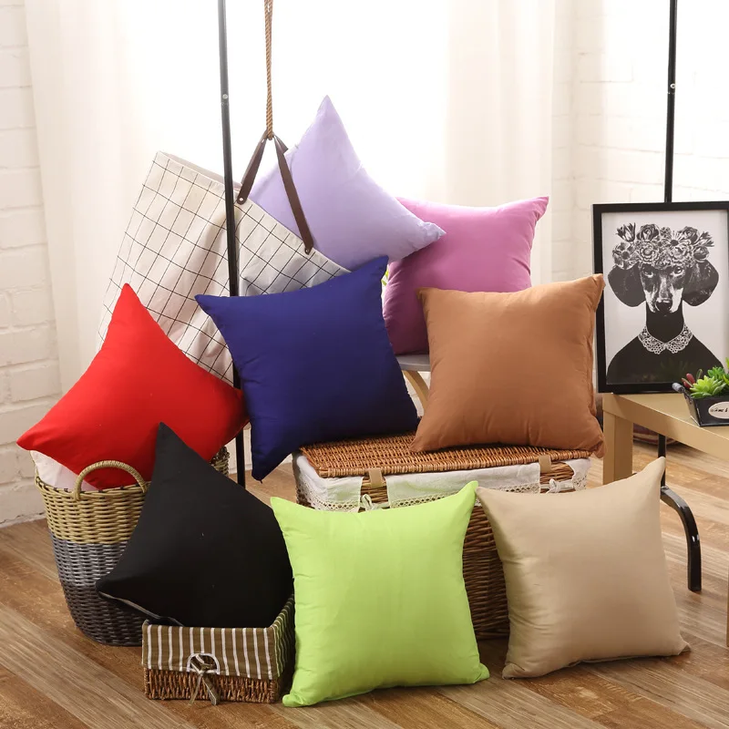 Solid Color Cushion Cover Colorful Pillow Case Cover Black White Gray Red Orange Yellow Purple Green Cushion Cover Pillowcase