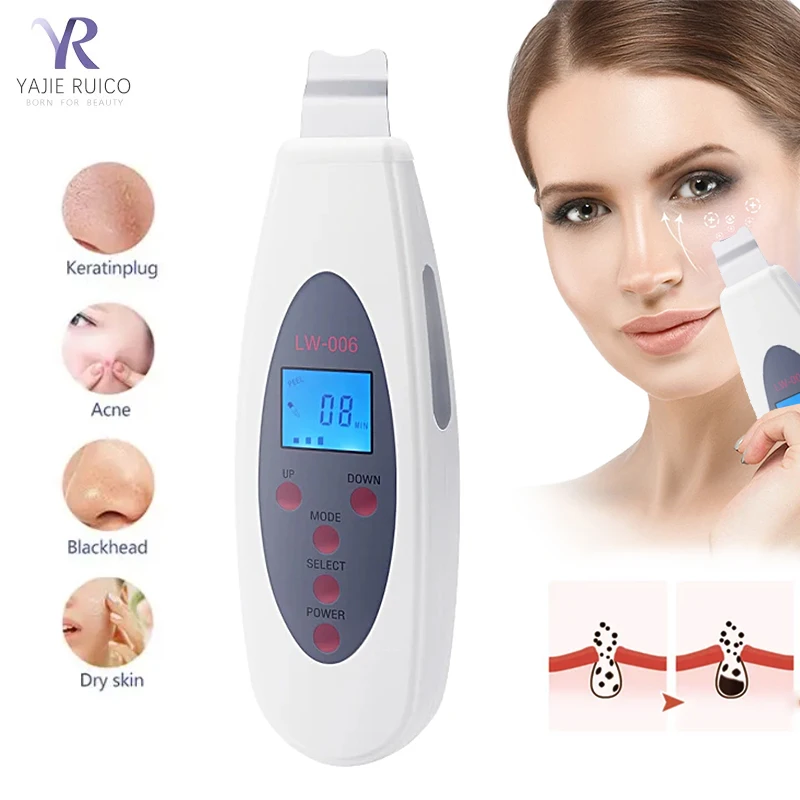 Upgraded Multi-Function Skin Scrubber Facial Spatula Blackhead Remover 4 Modes LED Display Pore Cleaner For Deep Cleasing