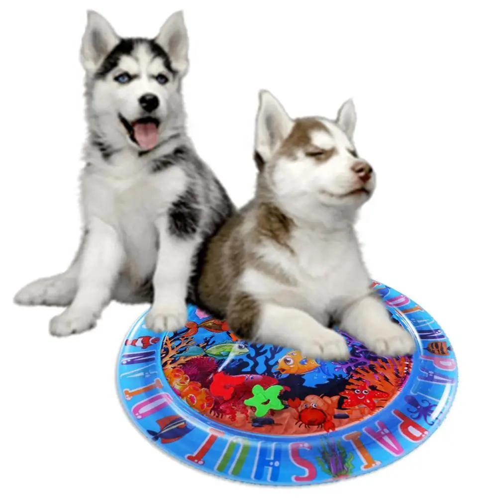 고양이 강아지용 물 감각 놀이 매트, 두꺼운 팽창식 물 매트, 물고기 바다 바다 테마 감각 장난감 