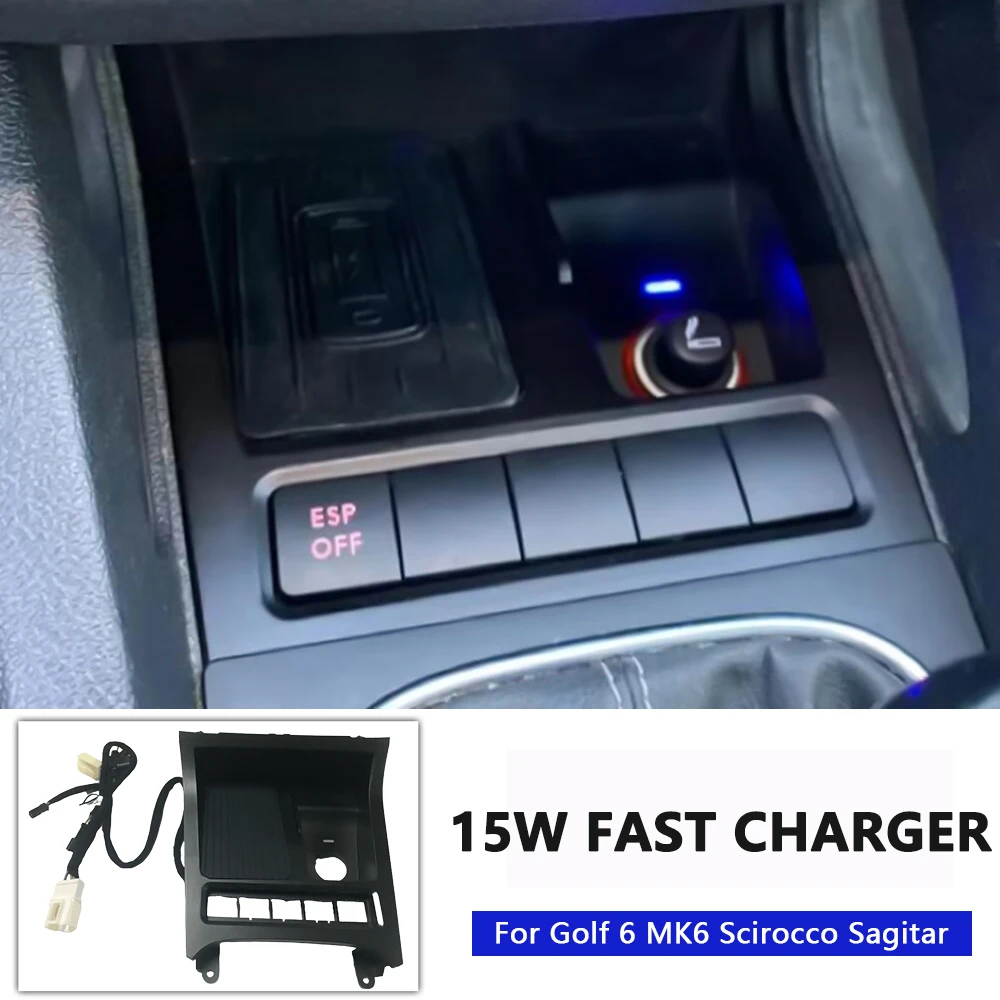 

15W Car Phone Wireless Charger For VW Golf 6 MK6 Scirocco Sagitar 2008-2013 Charging Pad For iPhone Mobile Cradle Accessories