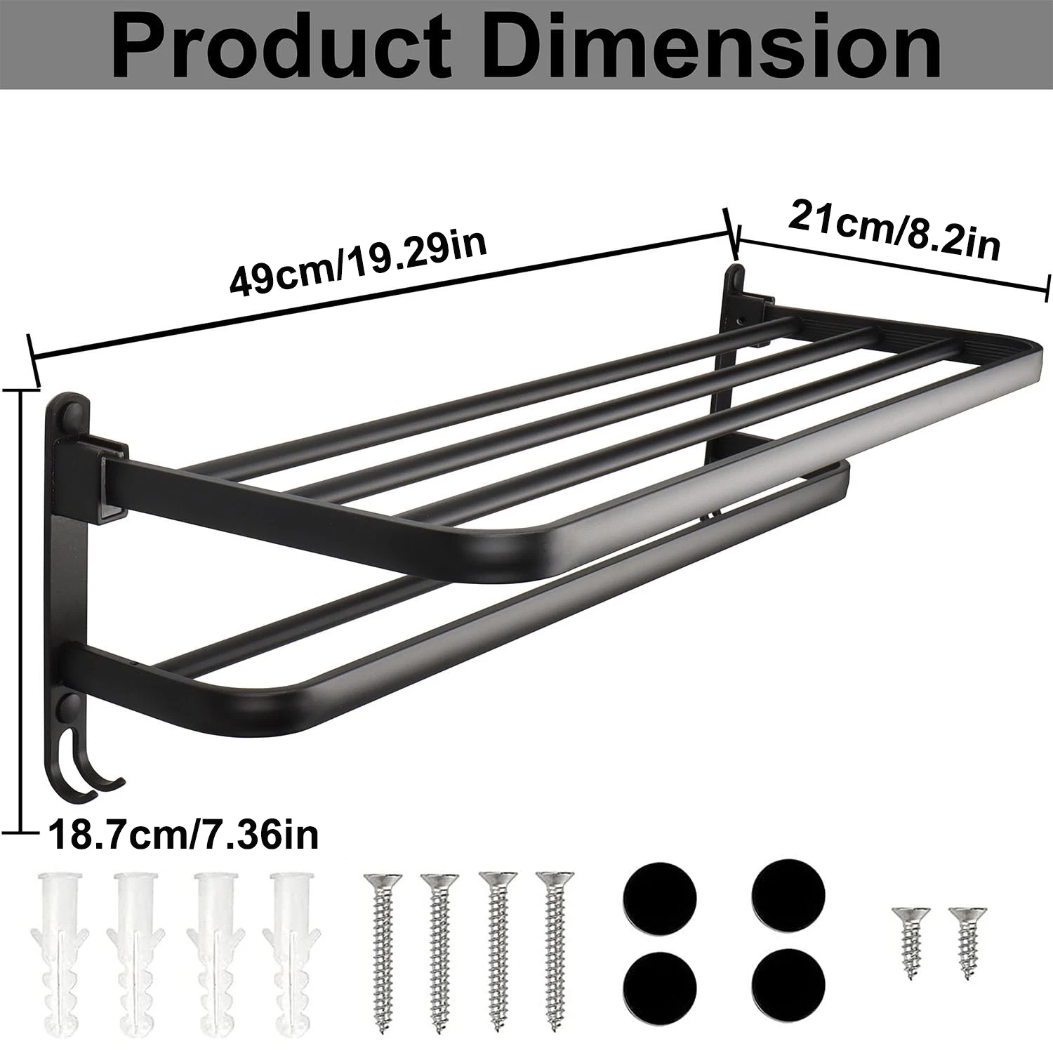 Towel Holder Towel Rack Bathroom Facilities 50CM Folding Holder With Hook Wall Mount Aluminum Bathroom Accessories