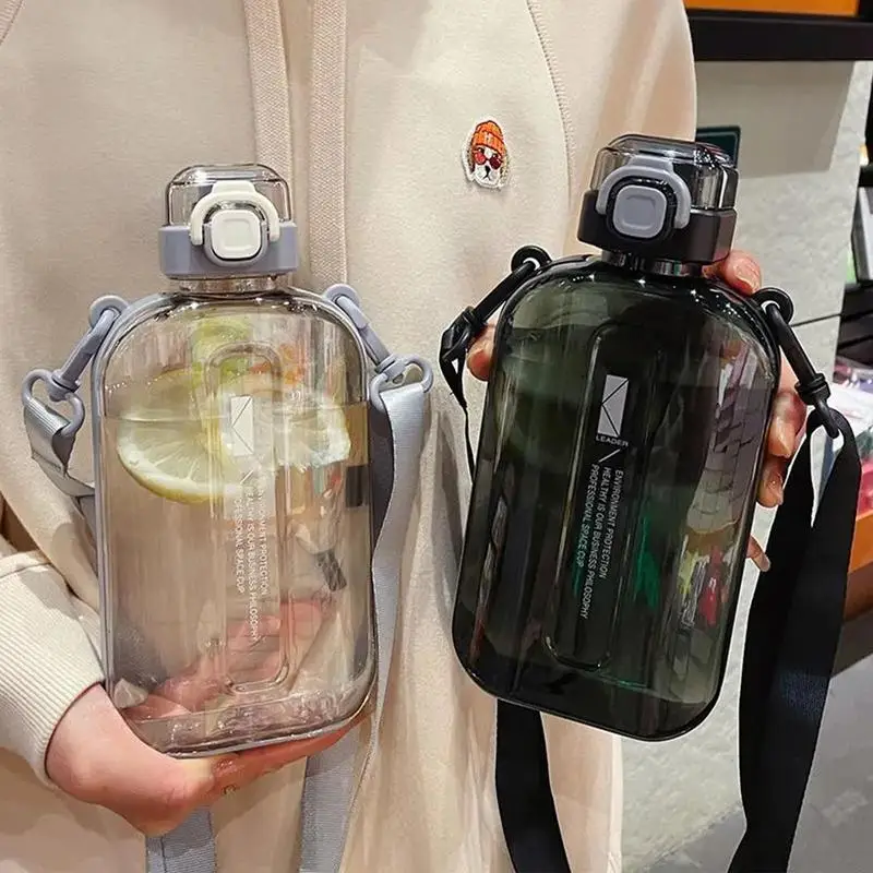 Sports Water Bottle Hangable Fitness Water Kettle With Strap Outdoor Sports Jugs For Camping Transparent Space Bottle For Adults