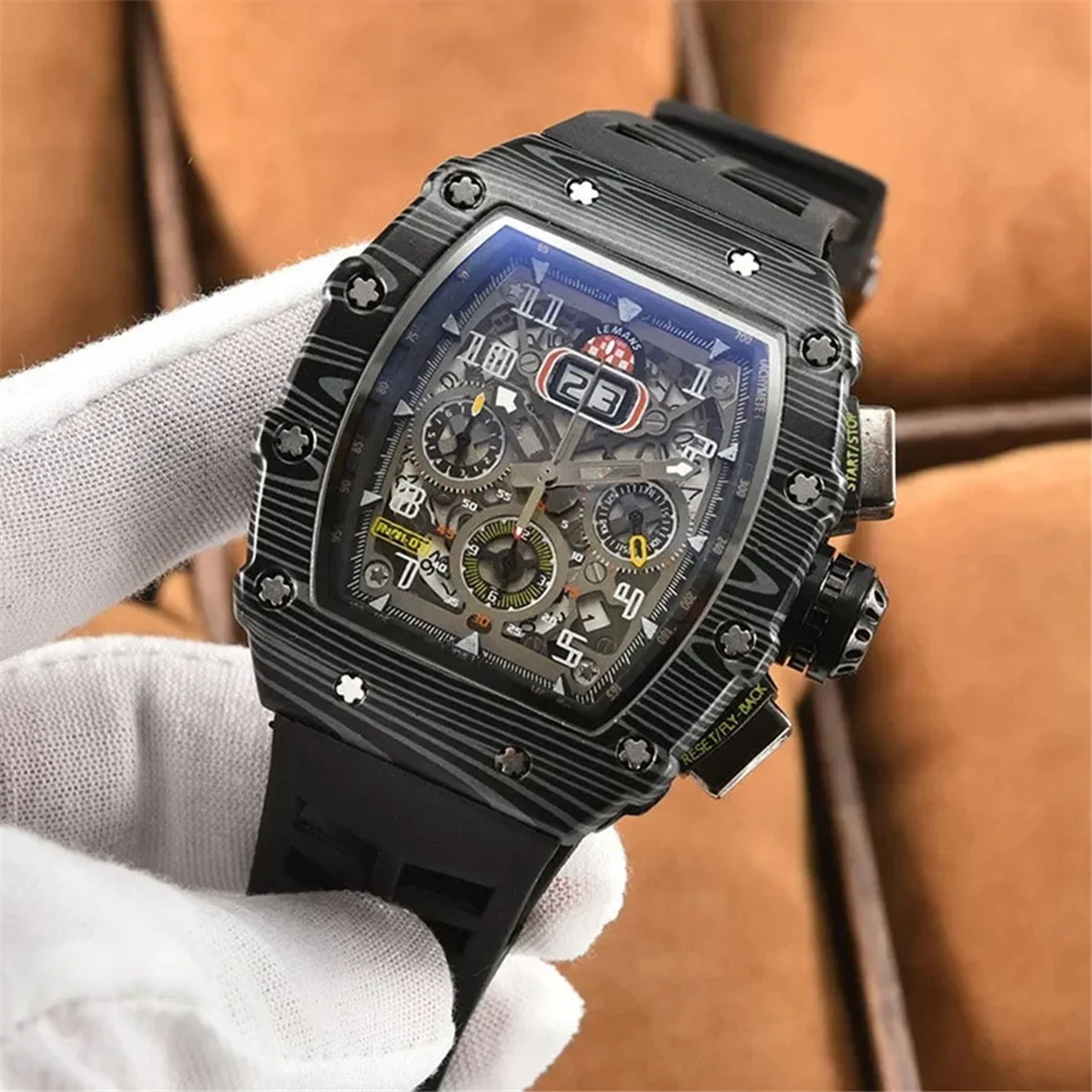 Mechanical Style Men's Watch mens watch Waterproof 6 Needle Run Second Watch Wine Barrel Shaped Quartz 2