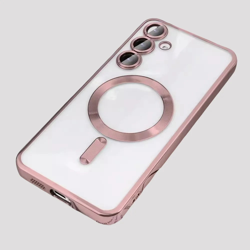 Enhanced Transparent Magnetic Phone Case with Plating Design - Soft and Durable Cover
