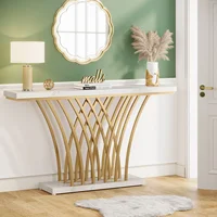 Tribesigns Table console dorée de 59 pouces, table d'entrée moderne avec base en métal en forme de grille pour entrée, couloir, entrée 1