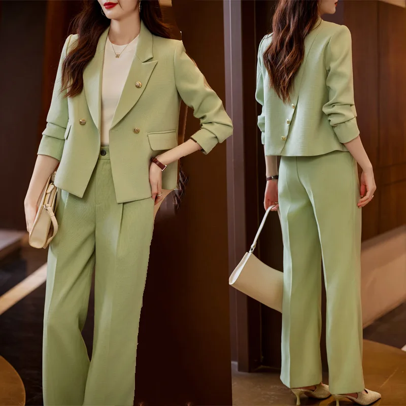 

Green Suit Women's Autumn New Temperament Goddess Style Coat Professional Casual Short Two-Piece Suit