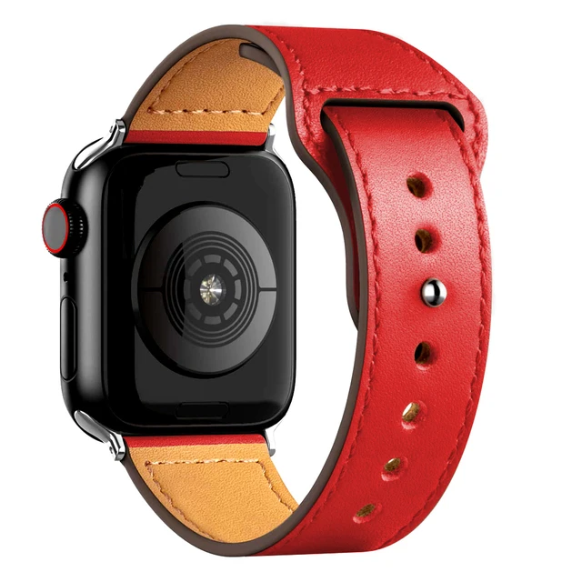 Leather strap For Apple watch band 44mm 40mm 42mm 38mm correa 44 mm wrist watchband Accessories bracelet iWatch serie 3 4 5 6 se 6 red