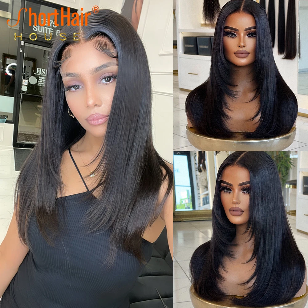 Ginger Orange Human Hair Wigs 5x7 Lace Closure Wigs Layered Cut Wavy Invisible Strap Glueless 360 Lace Frontal Human Hair