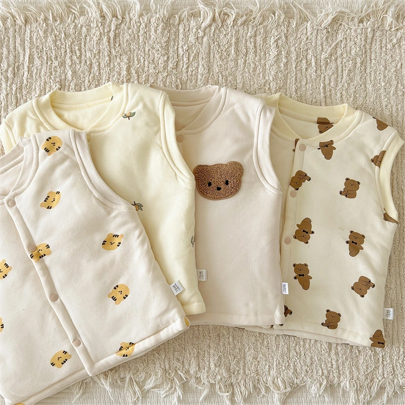 

Infant Baby Girl Boy Vest Autumn Winter Cartoon Print Bear Outerwear for Newborn Pure Cotton Thick Kids Clothes Girls Costumes