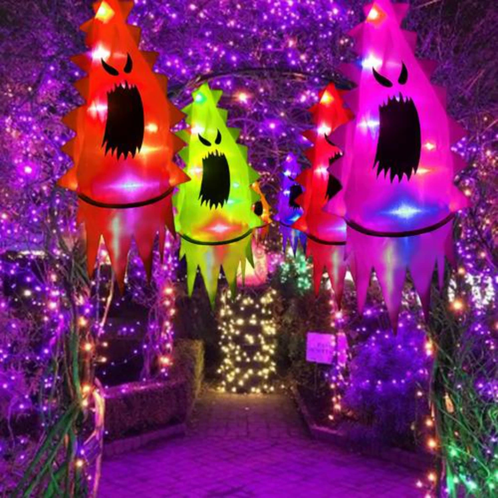 

6pcs Halloween LED Lighted Witch Hats Hanging Decoration Glowing Witch Hats Halloween Party Lighting Hats for Tree Yard Garden