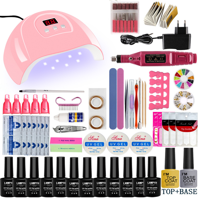Nail Set UV LED Lamp Dryer With 18/12 pcs Nail Gel Polish Kit Soak Off Manicure Tools Set electric Nail drill Nail Tools