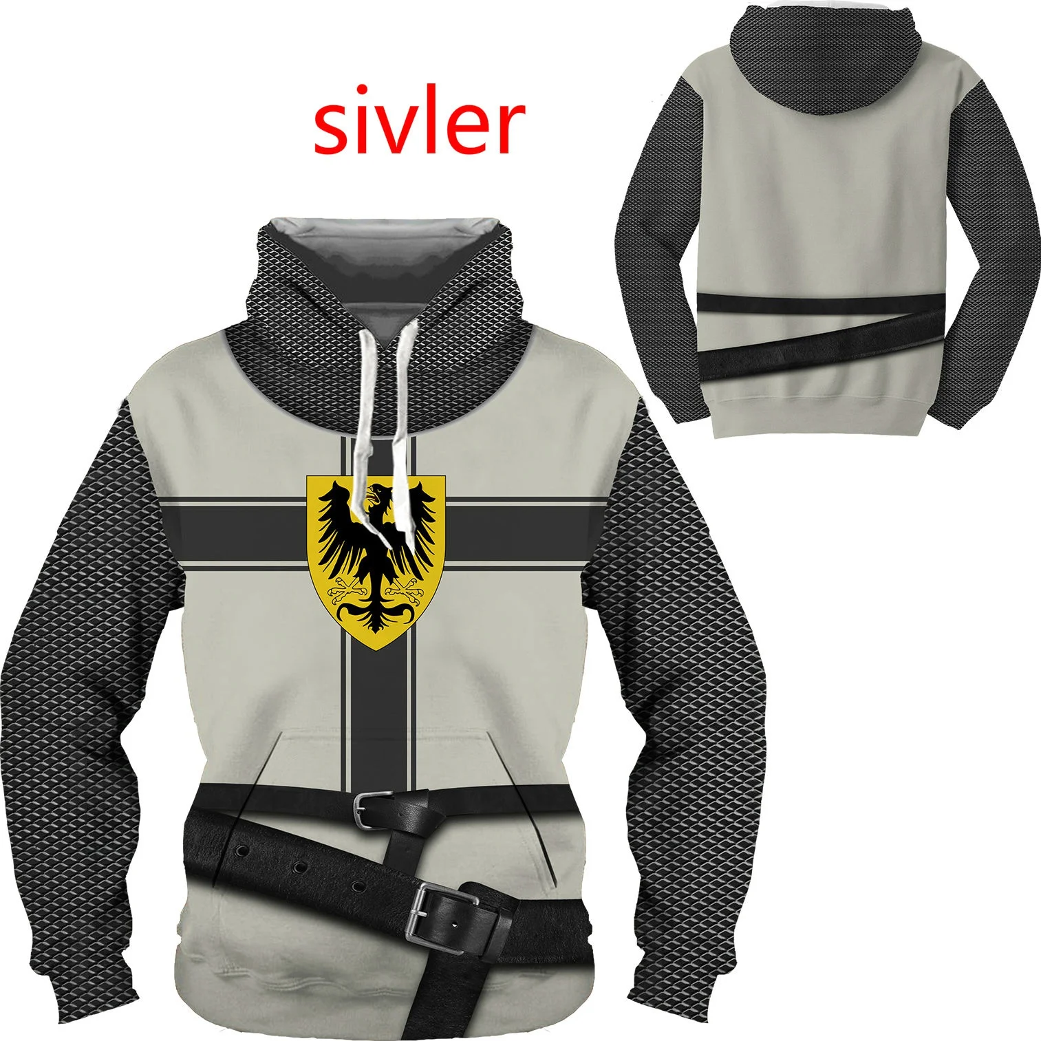 kewing Uomini Cavalieri Templari Felpa con Cappuccio Casual Medieval Drawarg Pullover Felpa a Maniche Lunghe