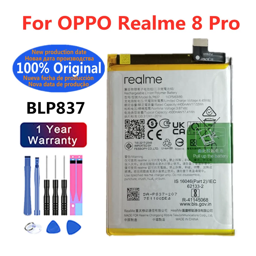 

100% Original New 4500mAh BLP837 Battery For OPPO Realme 8 Pro 8Pro Mobile Phone Battery Batteries + Tools