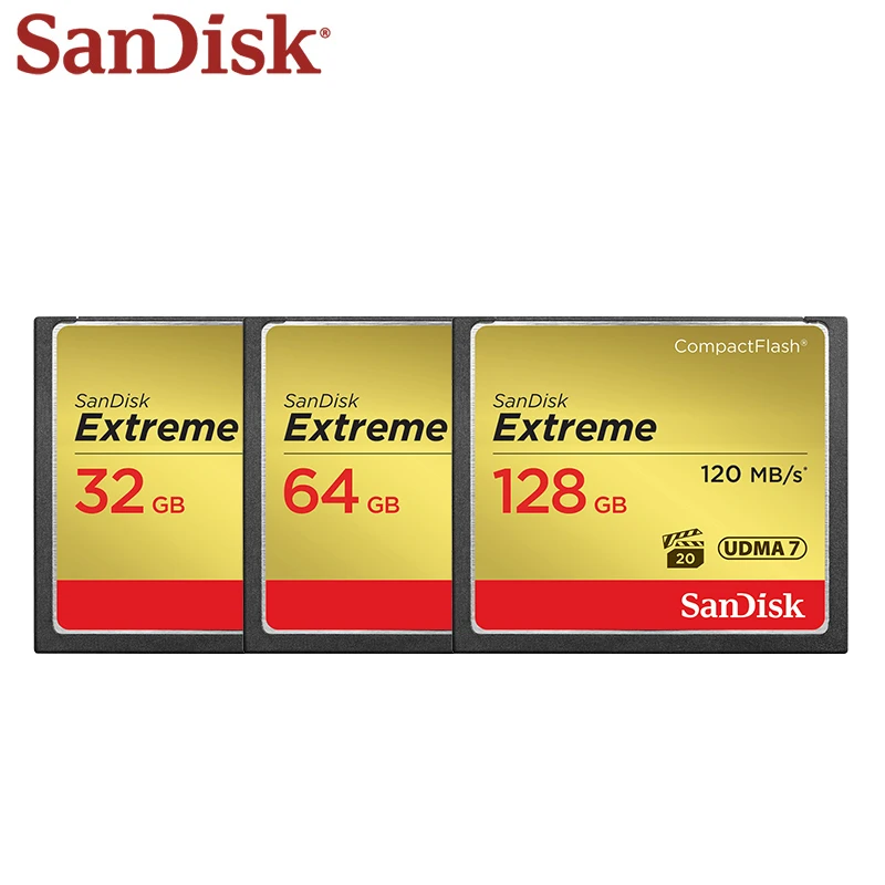 카메라용 SanDisk 컴팩트 플래시 카드, 익스트림 메모리 카드, 최대 120 MB/s 읽기 속도 CF 카드, VPG20 UDMA 7, 32GB, 64GB, 128GB