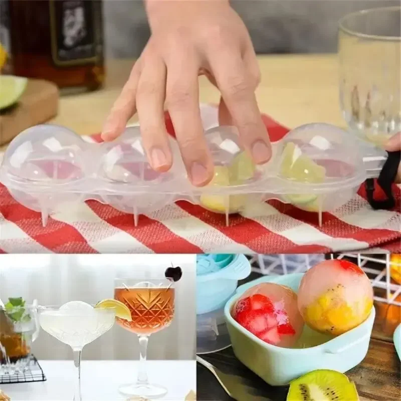 Ice Mold 1Pc 4 Hole PP Transparent Kitchen Ice Box Ice Cream Maker Tool Cube Makers Round Hockey Ball Mould Popsicle Articles