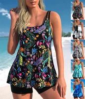 New Summer Beach New Women's Bikini Two Piece Swimwear Colorful Leaf Print Lace Up Beach Dress S-6XL