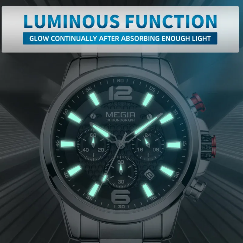 Quartz Watch For Men Wrist Watch Stainless Steel Band Chronograph Watches Luminous Waterproof Wristwatch Man Clock Reloj Hombre