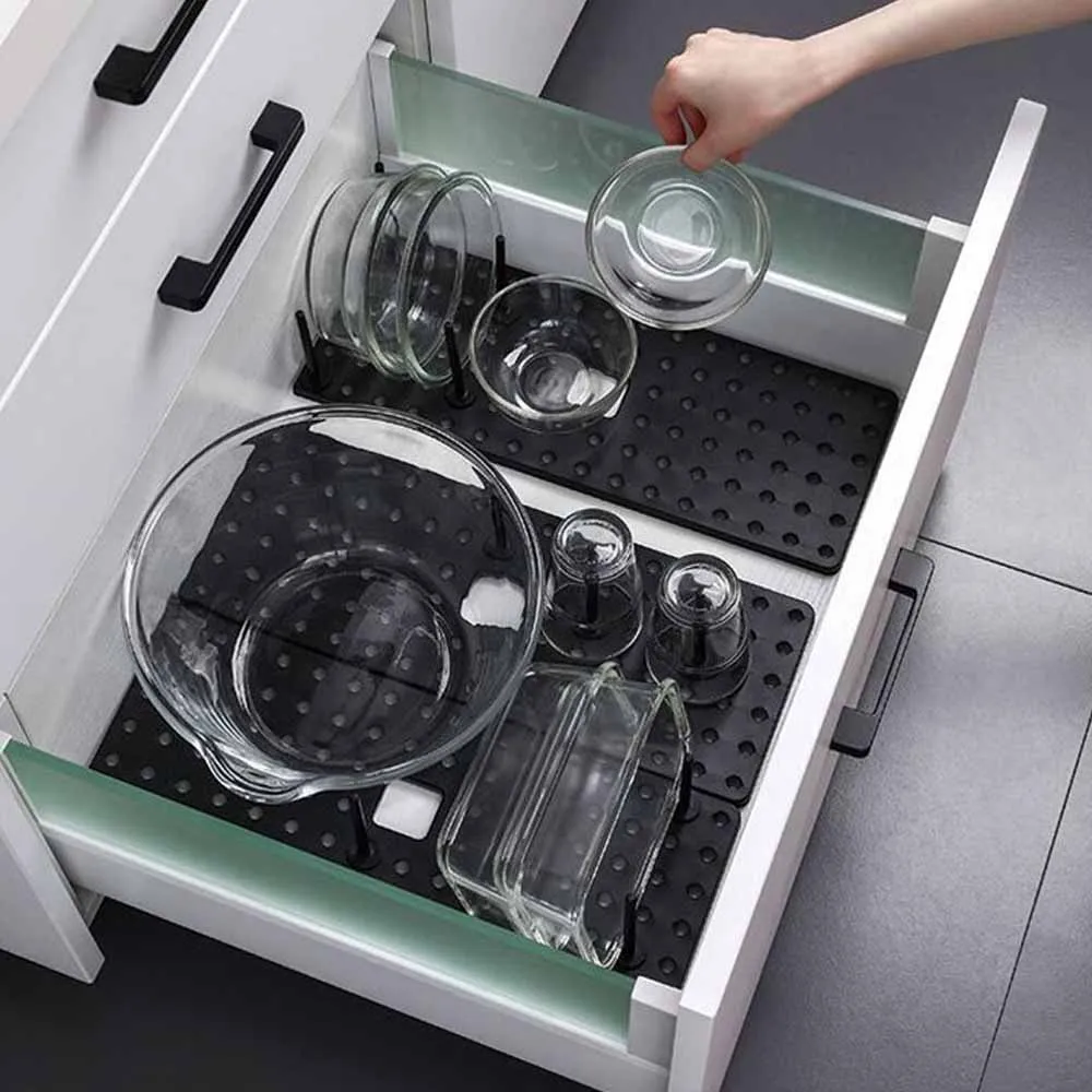 Kitchen Organizer Removable Dish Drying Rack Telescopic Plate Bowl Pot Lid Stand Storage Drawer Adjustable Holder Drain Shelf 3