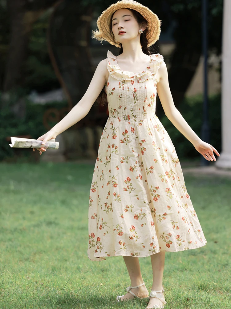 

Summer Dress Women 2022 Sleeveless Sweet Printing Dress Female
