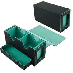 Large Capacity Card Deck Storage Box with Dice Tray for Trading and Board Games (Green A)