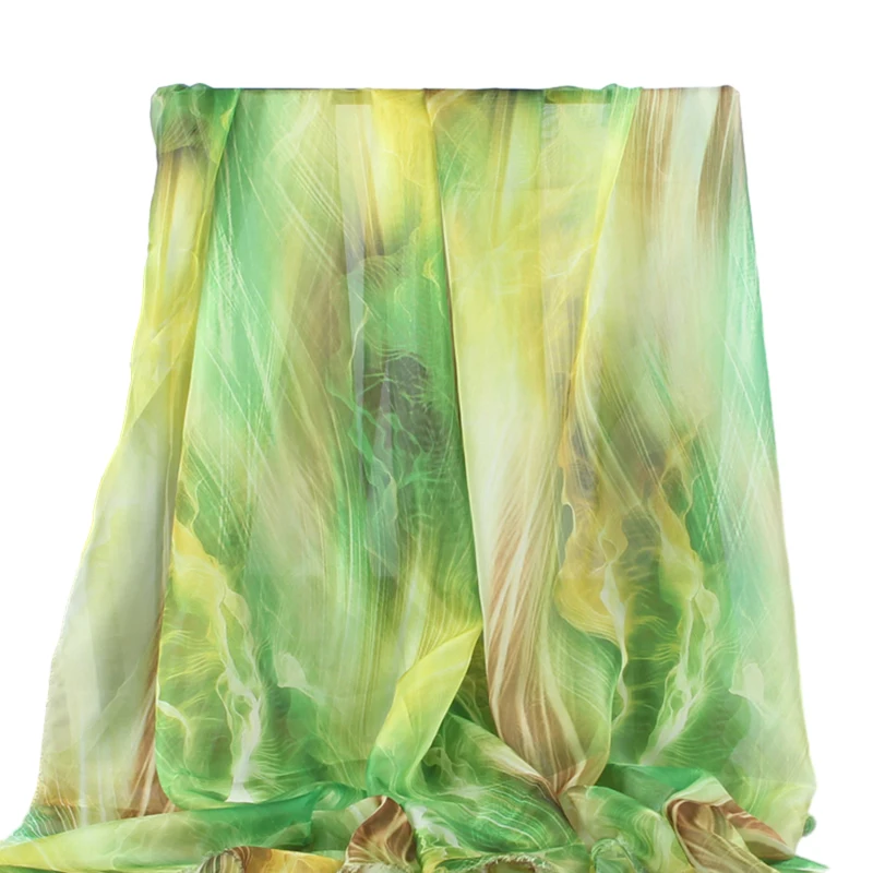 1/5M Chiffon Cotton Fabric Gradient Transparent Printed Thin Mesh Veil DIY For Sewing Hanfu Dresses Clothes Scarves Custom