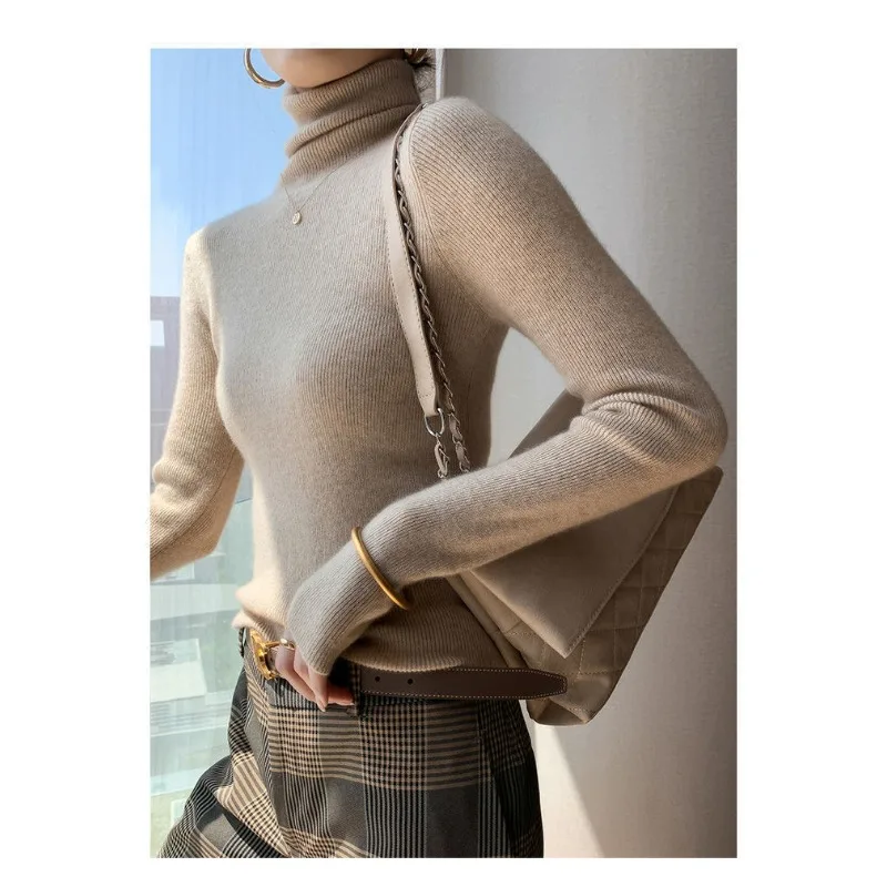 New Retro Turtleneck Women's Long-sleeved Sweater Fall casual Fashion Solid Color Knitwear Slim Bottoming Shirt