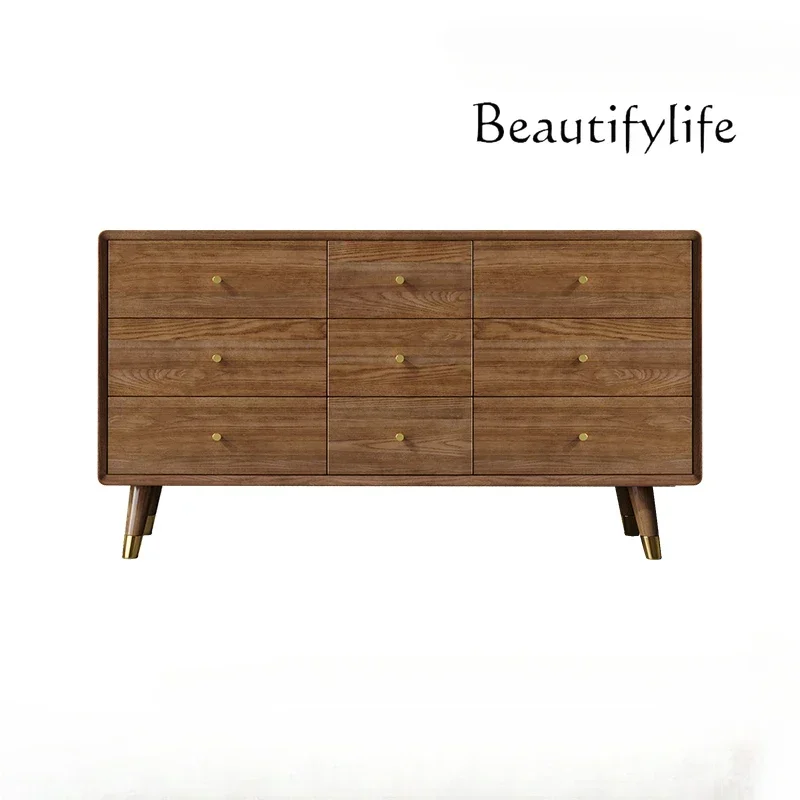 

Nordic Nine-Drawer Cabinet Storage Multi-Functional Bedroom Ash Storage Cabinet Solid Wood Three-Bucket Cabinet