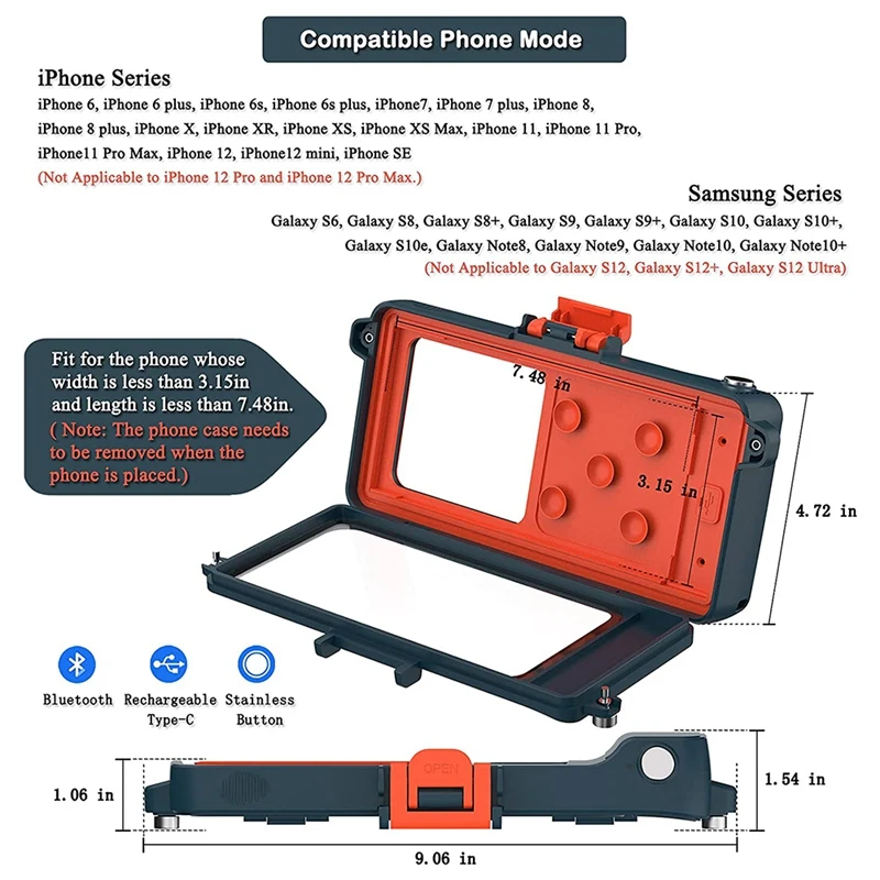 IPX8 Waterproof Phone Case For Iphone Samsung Galaxy All Series Professional Diving Phone Case With Bluetooth Controller