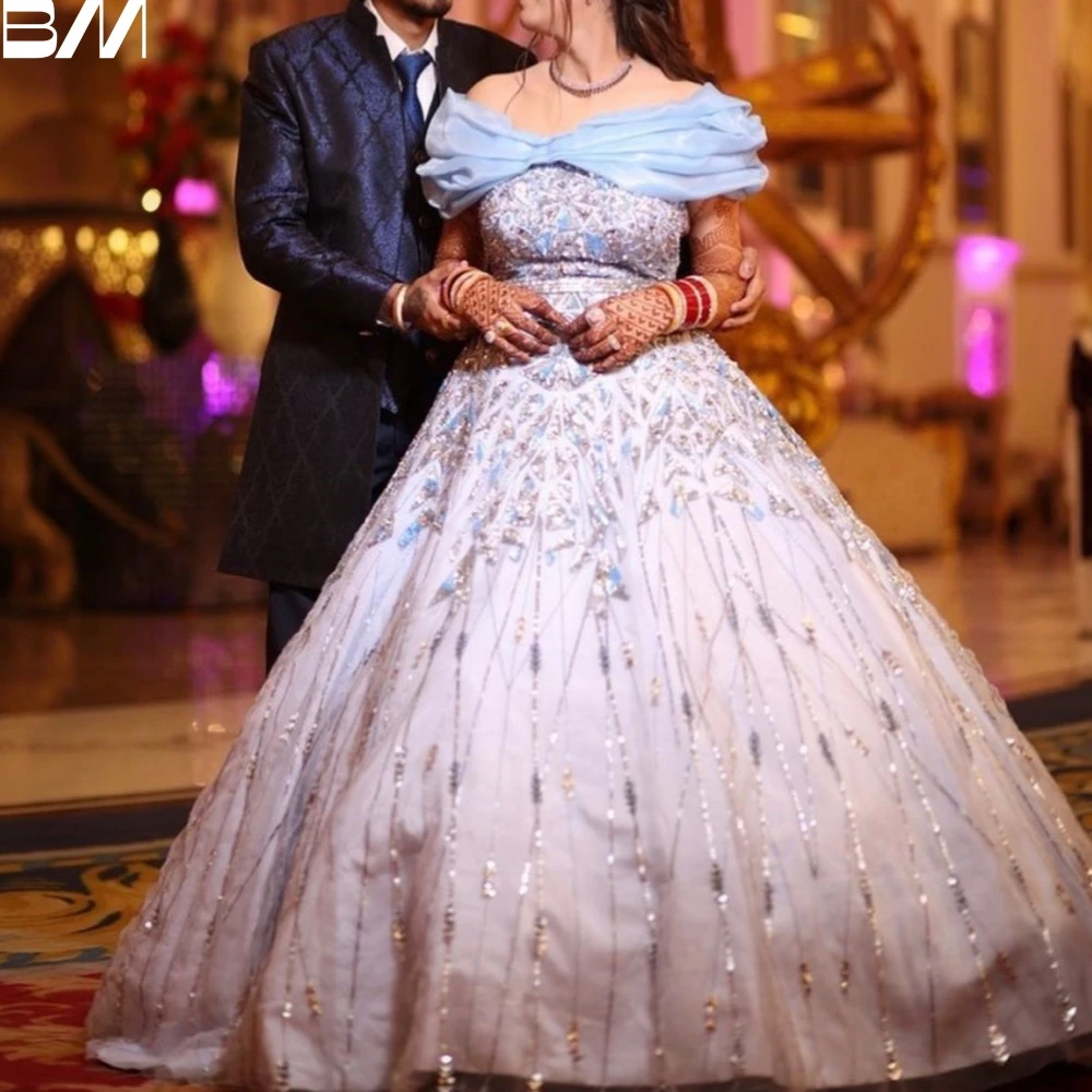 

Romantic Off the Shoulder Evening Dresses Graceful Ball Gown Bridal Gown Vintage Floor-length Bride Dresses Vestidos De Novia