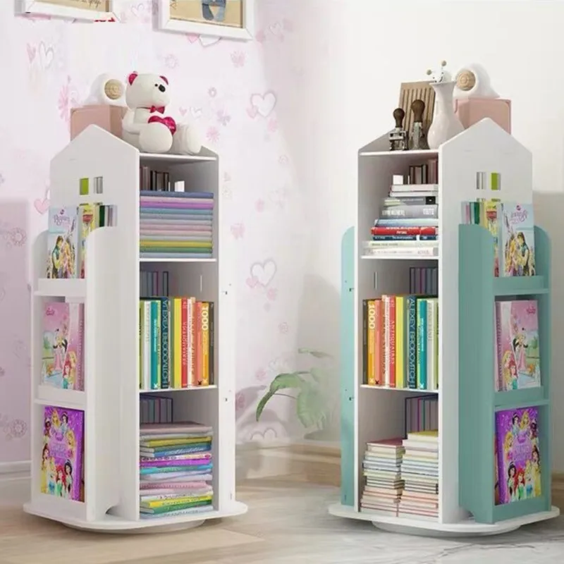 thumbnail image 2 of Rotating Bookshelf – 4-Tier Space-Saving Floor Shelf For Kids, Living Room, Or Office (Green) 2 of 2