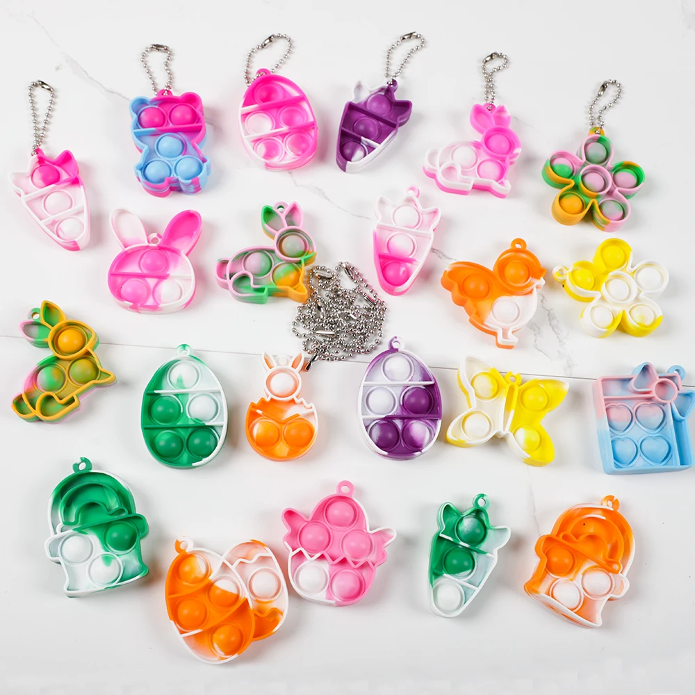 10Pcs Cute Bunny Egg Mini Pop Keychain Toddler Sensory Finger Decompressing Fidget Toys For Easter Party Favors Birthday Gift Fidget Toys Party Toys Toy Gift Filler Pop Keychain Toys