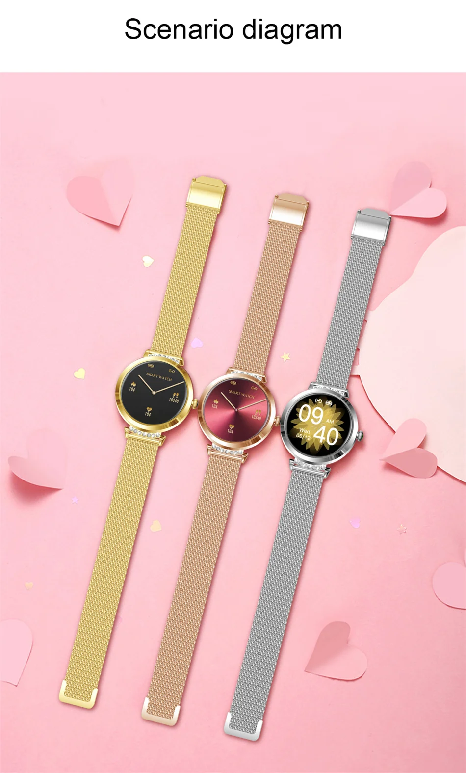2022 New Smart Watch Women Heart Rate Health Monitoring Sport Fitness Tracker IP68 Waterproof Smart Alarm Clock Smartwatch Ladie