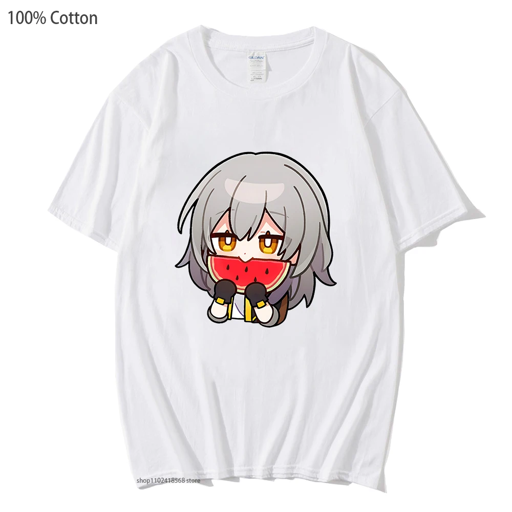 

Chibi Trailblazer Graphic Shirt Hot Game Honkai Star Rail, футболки, Мультяшные милые футболки, 100% хлопок, одежда для женщин/мужчин, уличная одежда