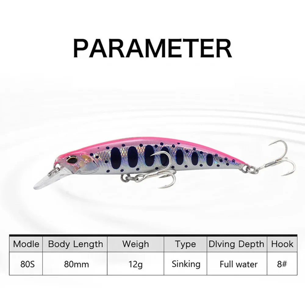 Minnow Wobbler RYUKI 80S Sinking Trolling Swimbait 8cm 12g Rozantea Fishing Lure Jerkbait Artificial Bait Culter Alburnus Bass 5