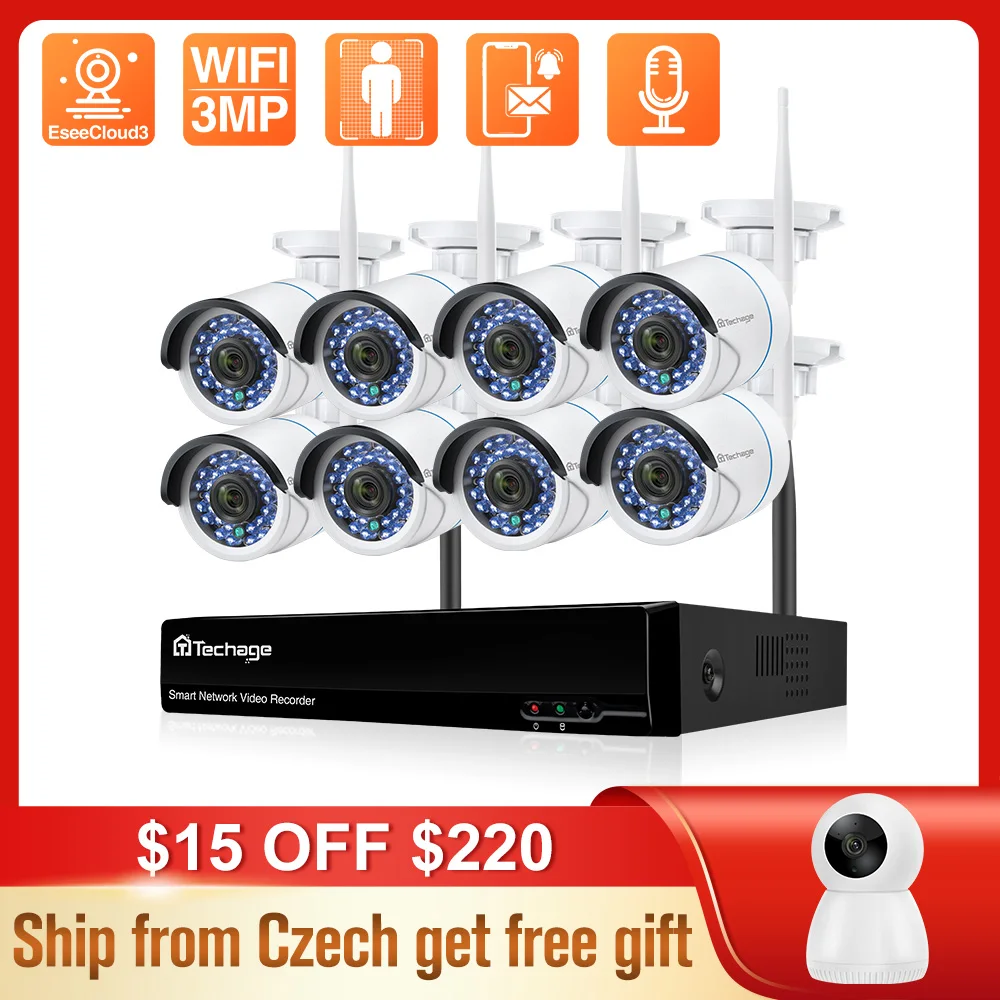 Techage H.265 8CH HD 3MP CCTV Система видеонаблюдения Беспроводной сетевой видеорегистратор
