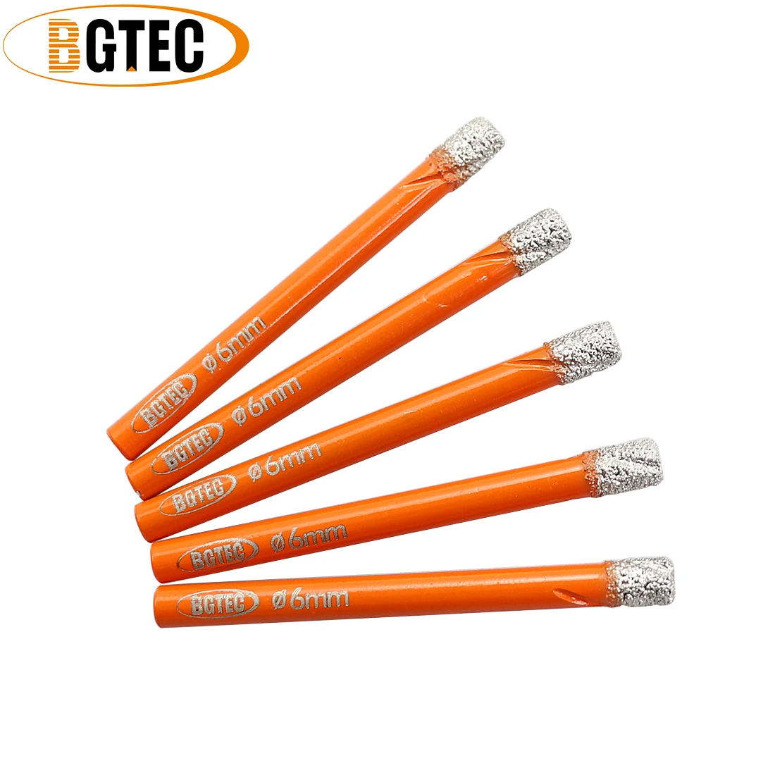 BGTEC 5pcs Round Shank Dia6mm Dry Drilling Bits Diamond Hole Saw Opener Core Drill For Tile Stoneware Ceramic Granite Marble