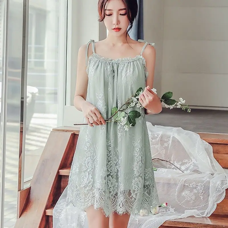 Women Sexy Sleepwear Lace Nightgown Mini Dresses Evening Dresses Loungewear Nightwear Sleep Dress Transparent Sexy Night Gown
